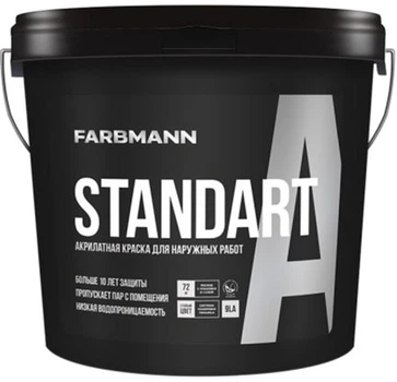 Латексна атмосферостійка фарба Farbmann Standart A на акрилатній основі для зовнішніх робіт 0.9 л Біла (4823046207211)