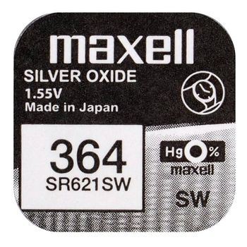 Батарейка часовая серебрянно-цинковая Maxell 364 SR621SW (G1,AG1,164), 1.55V, блистер 1шт
