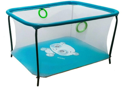 Манеж игровой с мелкой сеткой Kinderbox Люкс Панда бирюза