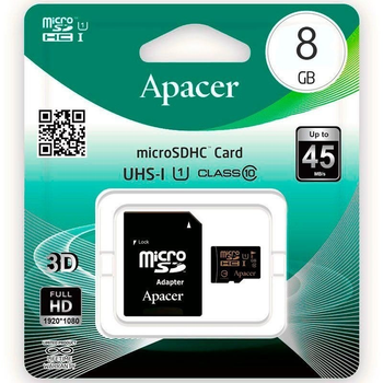 Карта памяти 8GB MICRO SD APACER CLASS 10 + adapter