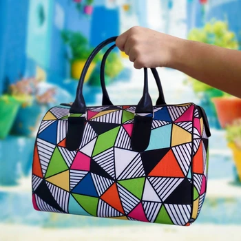 Сумка бочонок Barrel Разноцветные треугольники 28x18x17 см