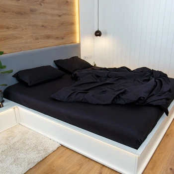Простынь сатин 220х240 черная NaviHome (1SS-BK-R)