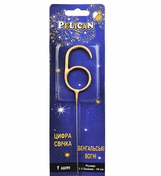 Свічка для торта Star цифра бенгальська "6" золотий 3524
