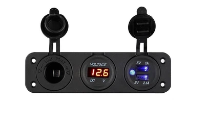 Накладная панель юсб зарядка USB 2.1+1А с вольтметром и авто розетка прикуриватель на рамке 3
