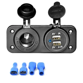 Накладна панель авто юсб зарядка USB 2.1+1А та авто розетка прикурювач на рамці