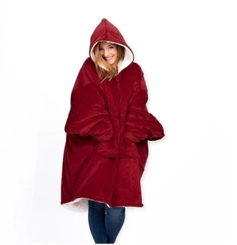 Оверсайз толстовка-плед с капюшоном и рукавами HUGGLE HOODIE Размер M Красный