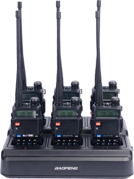 Рації Baofeng UV-5R Black SIX PACK + Зарядний комплект (BL-5X6 + 6 АКБ BL-5) (UV-5R_6_6WCBF888S_BL-5)