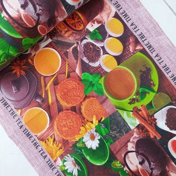 Вафельное полотно 3D Тиротекс Чайная церемония с чаем, ш. 50 см, пог.м., (2409)