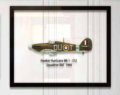 Принт на стекле Artel «Истребитель Hawker Hurricane Mk 1 312 Эскадрилья 1940 год» 61 x 46см