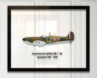 Принт на стекле Artel «Самолет Supermarine Spitfire Mk. I 66 Эскадрилья 1940 год» 25 x 20см