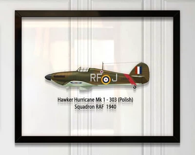 Принт на стекле Artel «Самолет Hawker Hurricane Mk 1 303 Польская Эскадрилья 1940 год» 18 x 13см