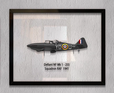Принт на стекле Artel «Самолет Boulton Paul Defiant Mk 1 255 Эскадрилья 1941 год» 50 x 40см