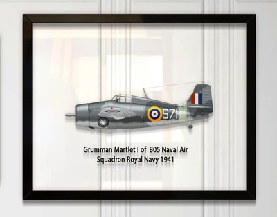 Принт на стекле Artel «Самолет Grumman Martlet 805 Морская Эскадрилья 1941 год» 25 x 20см