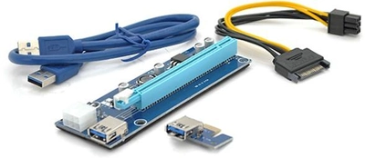 Райзер Voltronic PCI-EX, x1=>x16, 6-pin, SATA=>6Pin, USB 3.0 AM-AM 0.6 м Синий (11884)