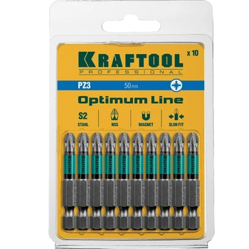 Бита PH3-50 мм. Kraftool с насечеками NSS стержень SLIM FIT 10 штук