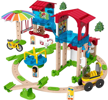 Дерев'яний конструктор Fisher-Price Wonder Makers Slide & Ride Schoolyard Шкільний двір 75 деталей (GGV82)