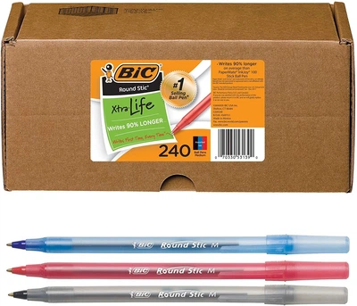 Набор шариковых ручек 240 шт BIC Round Stic Xtra Life Цветные масляные (GSM240AST)