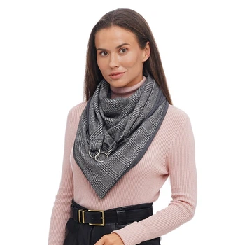 Шарф жіночий "Единбург" великий MyScarf теплий one size сірий клітка з кільцями
