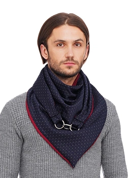 Шарф мужской "Эдинбург" большой MyScarf теплый one size темно-синий стеганный с красной подкладкой с кольцами
