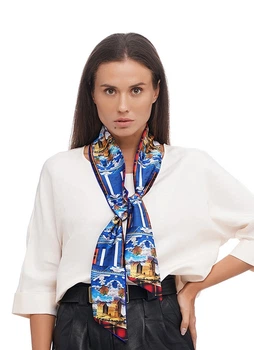 Галстук Твилли авторский MyScarf one size синий с принтом Замок
