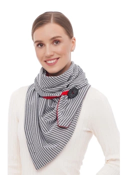 Шарф "Единбург" жіночий великий MyScarf теплий Гусяча лапка на червоній підкладці