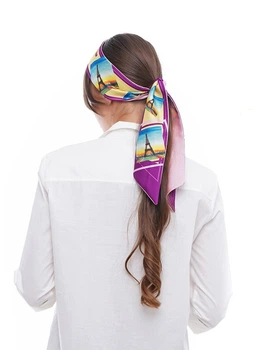 Галстук Твилли авторский MyScarf one size сиреневый с принтом Париж