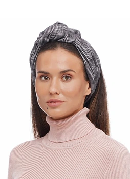 Тюрбан MyScarf one size сірий в костюмну клітку з вузлом