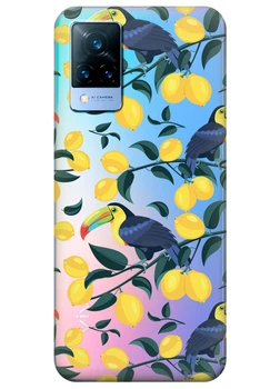 Прозрачный силиконовый чехол iSwag для Vivo V21s с рисунком - Туканы и лимоны (ISVV21S35)
