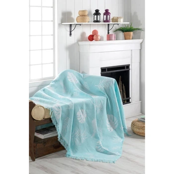 Плед накидка Eponj Home Buldan Keten Monstera 170*220 su yesil зеленый (svt-2000022282345)