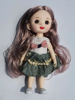 Кукла шарнирная BJD с 3D глазами, пепельными волосами в платье 16 см D199