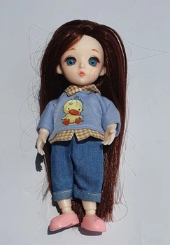 Кукла шарнирная BJD с 3D голубыми глазами, коричневым волосами в брюках 16 см D193