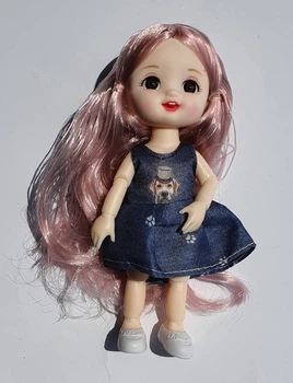 Кукла шарнирная BJD с 3D глазами, розовыми волосами в платье 16 см D198
