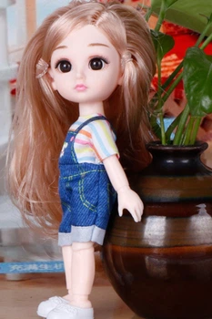 Кукла шарнирная BJD с 3D глазами, розовыми волосами в шортах 16 см D197