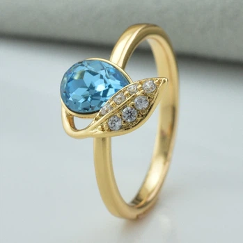 Кольцо Xuping с кристаллами Swarovski 83231 ширина 15 мм аквамариновый позолота 18К17