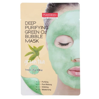 Маска для лица очищающая кислородная Зеленый чай Purederm Deep Purifying Green Q2 Bubble Mask Green Tea 25г (8809541193248)