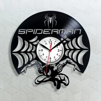 Часы настенные Виниловая пластинка Spiderman 30 см 138 Черный