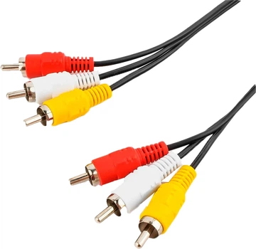 Кабель Voltronic Audio-Video 3xRCA (папа) на 3xRCA (папа), GOLD connector, CU, круглый, 1.5 м, (Пакет) Q500 Black (2000000008561)