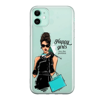 Стильный прозрачный чехол на iPhone 11 с рисунком Девушке в черном Unique covers (2113 iPhone 11)