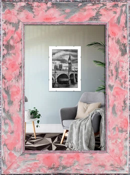Фоторамка деревянная 10х15 багет: DL2801-02 Розовый с серебром (глянцевый прозрачный пластик 0.8мм, двп) EmojiFrame