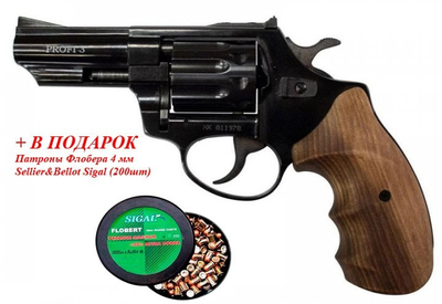 Револьвер под патрон Флобера PROFI-3" бук + в подарок Патроны Флобера 4 мм Sellier&Bellot Sigal (200 шт)