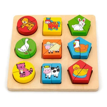 Деревянный пазл-сортер Viga Toys Фигуры и зверята (SKU-59585) 21 x 3 x 21 см