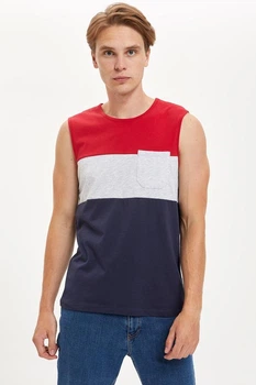Мужская майка DeFacto с карманом красно-серо-синего цвета 3XL Синяя (DeF T-shirt -7063-5)