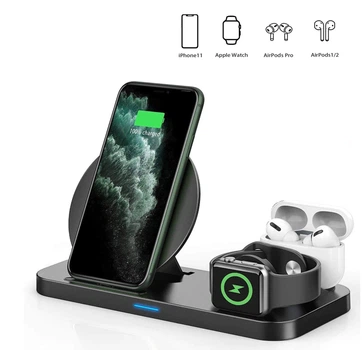 Бездротова док-станція Wireless 3в1 для iPhone/Samsung/Apple Watch/AirPods Black