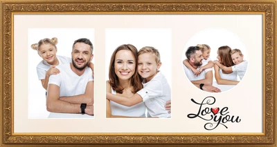 Фоторамка коллаж с паспарту LOVE YOU для 2 фото 13х18 и 1 фото 13х13 багет: 599-G232 (глянцевый прозрачный пластик 0.8мм, двп, паспарту) EmojiFrame