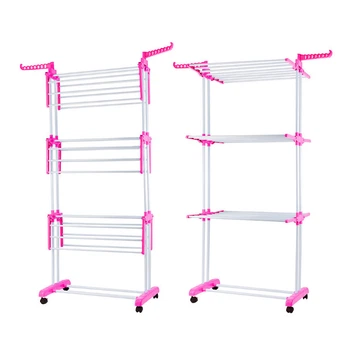 Сушилка для белья Garment Rack With Wheels 3 яруса розовая вертикальная сушилка напольная