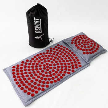 Массажный коврик Аппликатор Кузнецова + массажная подушка массажер для шеи OSPORT Lotus Mat Eco (apl-020) Серо-красный