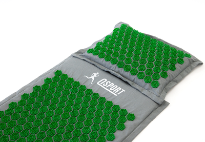 Массажный коврик Аппликатор Кузнецова + массажная подушка массажер для шеи OSPORT Lotus Mat Eco (apl-020) Серо-зеленый