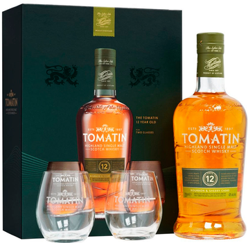 Виски Tomatin Distillery Twin Pack 12 лет выдержки 0.7 л 43% с 2-мя стаканами (5018481001664)