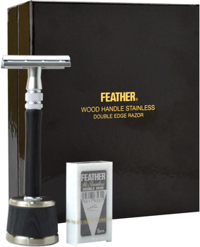 Станок для гоління Feather WS-D2S металевий з дерев'яною ручкою і п'ятьма запасними лезами (4902470803166)