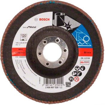 Складчастий шліфкруг Bosch Best for Metal, X571, 125×22,23 мм, К120 (2608607320)